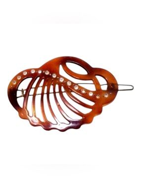 Fab 1960’s Tortoiseshell French Barrette with Rhinestones, Handmade in Paris